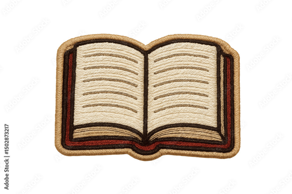 Obraz premium Embroidered Open Book Patch Icon Education Study Design, Transparent Background