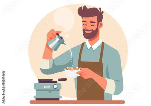 A male barista is brewing fragrant coffee.