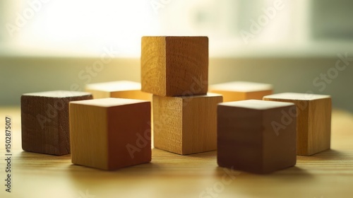Wooden cube blocks arranged in a clean, minimalist design, symbolizing simplicity and order.