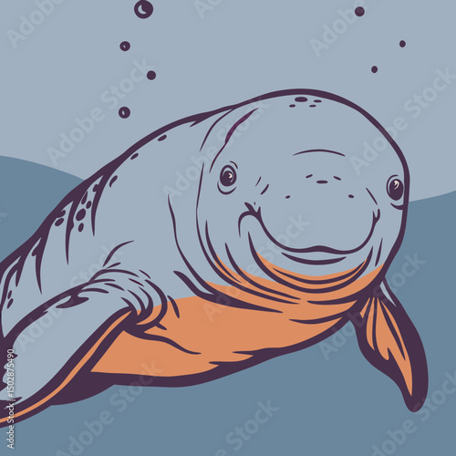 Minimalist vector illustration of a beluga whale, showcasing its smooth curves and serene expression.
