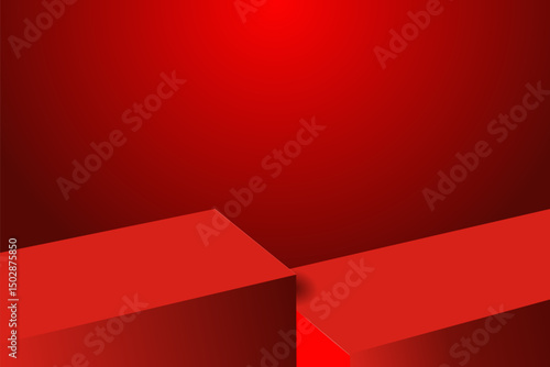 The corner of two red podium with gradient background, Blank red product studio background, stage, podium for presentation vector illustration design for display cosmetic or beauty product, EPS10