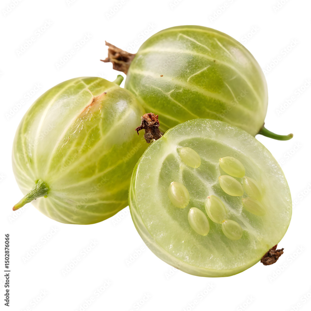 Green Gooseberries: Fresh, Juicy, and Ready to Eat - Perfect for Recipes and Photography isolated on transparent background Green Gooseberries: Fresh, Juicy, and Ready to Eat - Perfect for Recipes and Photography isolated on transparent background