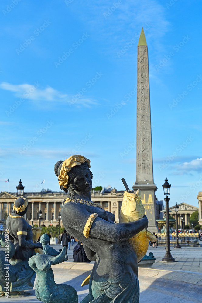 Fototapeta premium Fountain and the Obelisk of Luxor at the Place de la Concorde,Paris