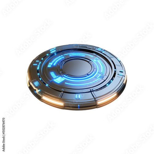 Futuristic Circular Technology Interface Glowing Neon Blue and Orange Sci-Fi Disk