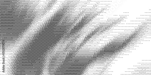 Pixelated wave shadow texture. Abstract halftone gradation pattern with speckle effect. Grainy dither distortion with bitmap ripple lines, vector illustration