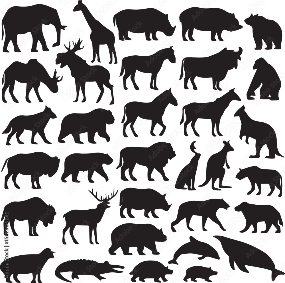 set of wild animals silhouettes set of wild animals silhouettes