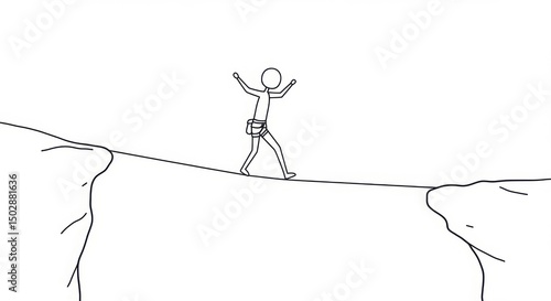 Wallpaper Mural Stick Figure Balancing on Tightrope Over a Deep Chasm, Arms Rais Torontodigital.ca