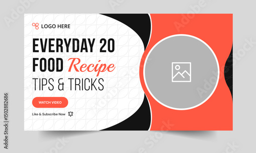 Food recipe daily tips and tricks video cover banner design, delicious food recipe tips and tricks video cover banner design, editable vector eps 10 file format