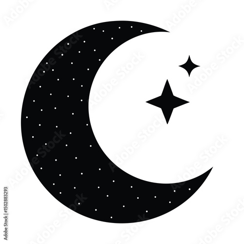 a minimalist moon and stars silhouette with the milky way