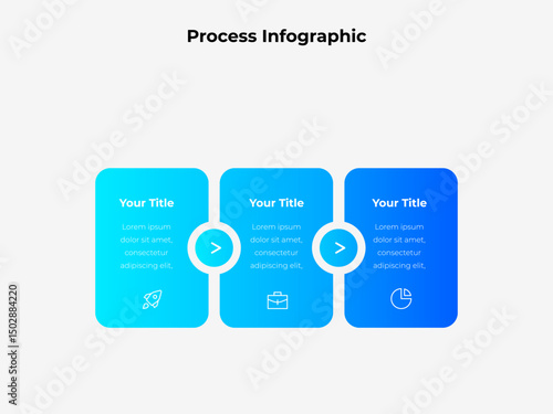Infographic with three steps, placeholders for titles and icons, and a simple modern style. Ideal for illustrating business workflows, presentations, and step-by-step processes in a creative way