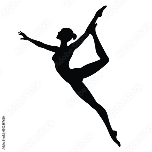 Acrobatic dancer silhouette caught mid-air  
