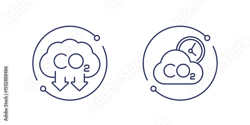 carbon emission line icons, reduce co2 gas concept