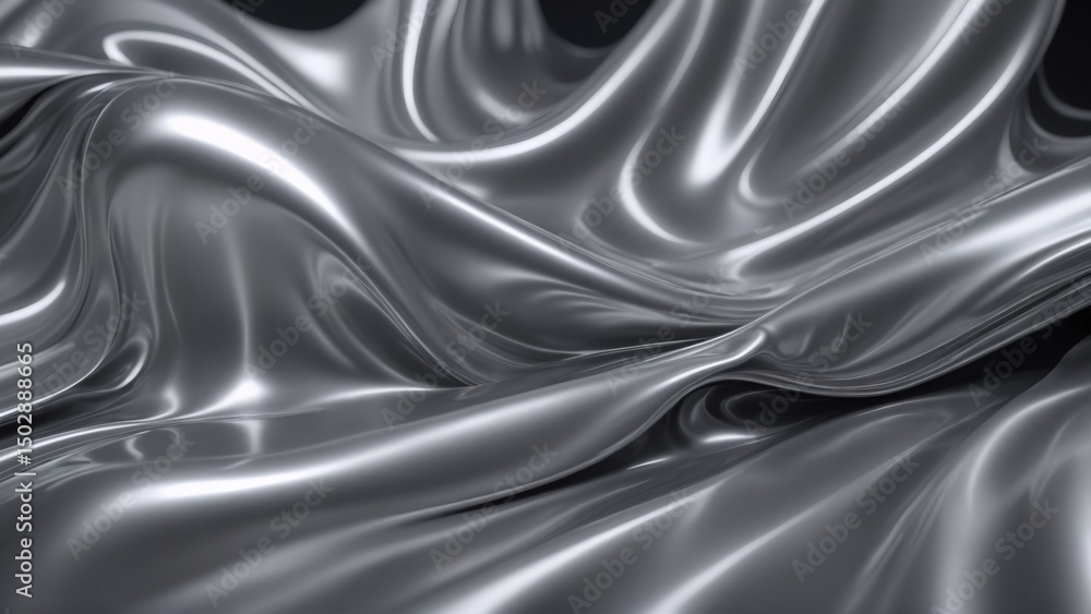 Fototapeta premium Shiny silver metallic surface with smooth flowing curves and highlights background texture