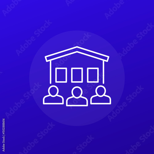 house and people icon, cohousing and communal living line vector