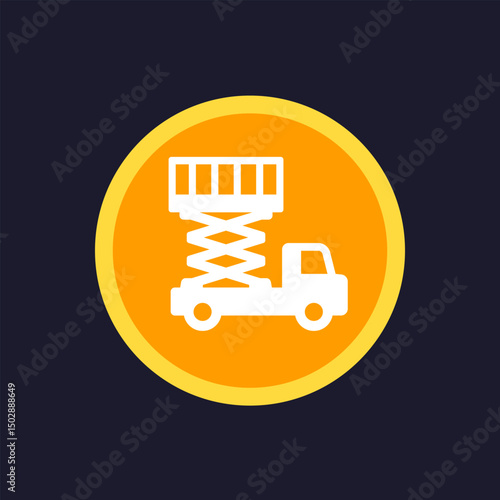 lifting platform on truck icon, scissor lift vector sign