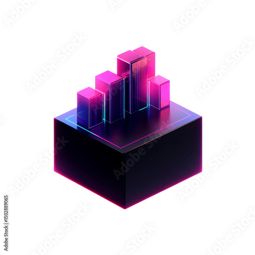 Neon Pink and Blue 3D Bar Graph on Black Cube