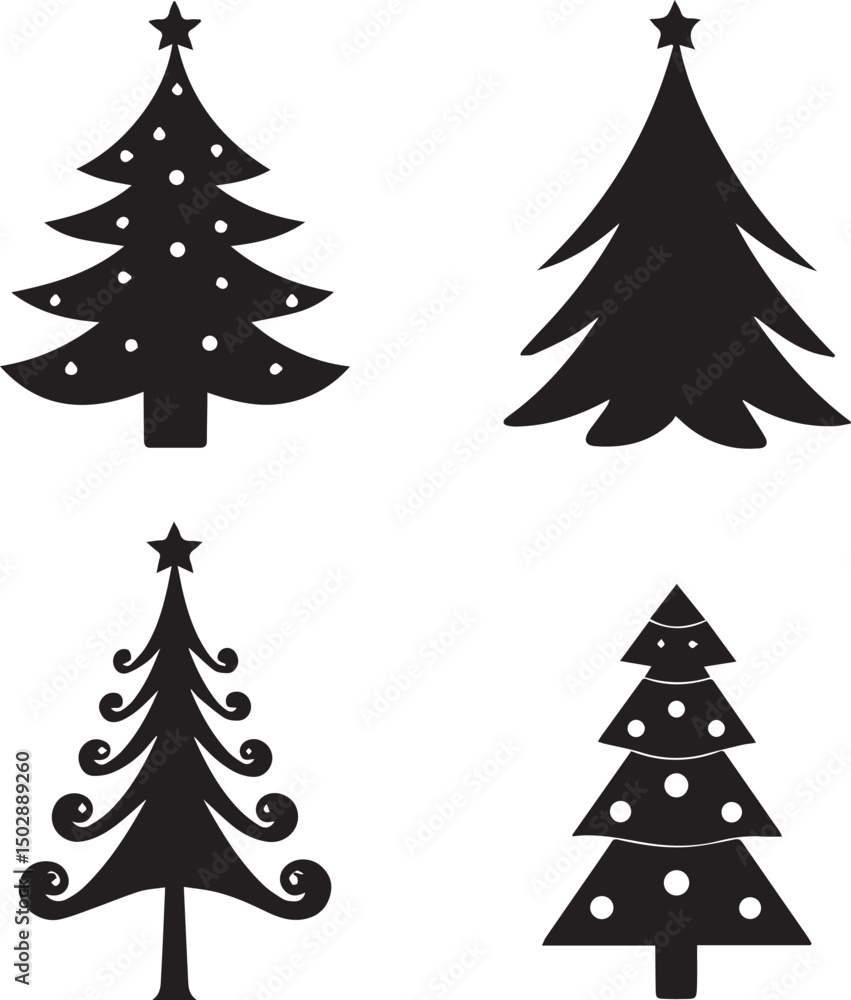 Obraz premium christmas tree set, christmas tree silhouette vector, christmas tree logo vector illustration isolated on white background