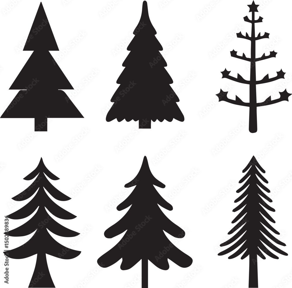 Obraz premium christmas tree set, christmas tree silhouette vector, christmas tree logo vector illustration isolated on white background