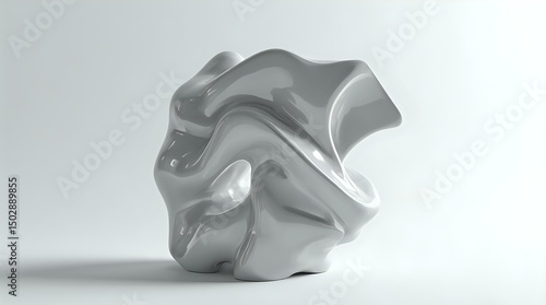 A three-dimensional abstract white sculpture featuring organic, flowing shapes resembling a wave or a wave-like structure, set against a plain white background.
