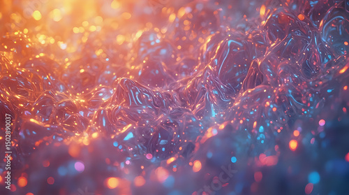 The image is a digital artwork featuring a complex, swirling pattern of shimmering and glowing particles, creating a sense of motion and energy.