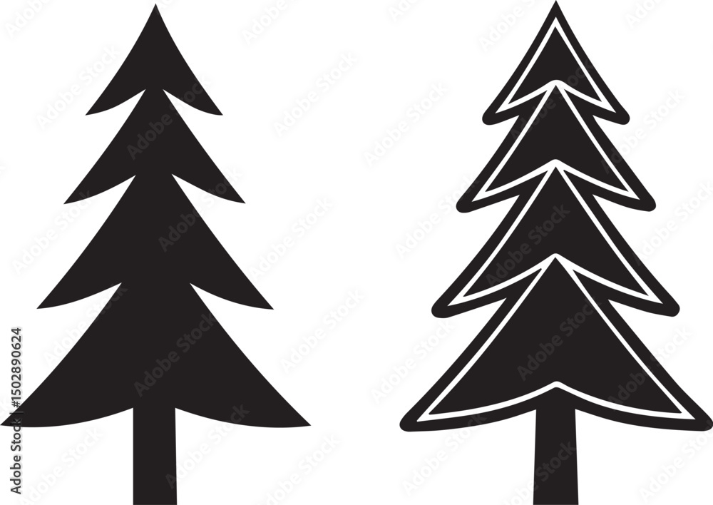 Obraz premium christmas tree set, christmas tree silhouette vector, christmas tree logo vector illustration isolated on white background