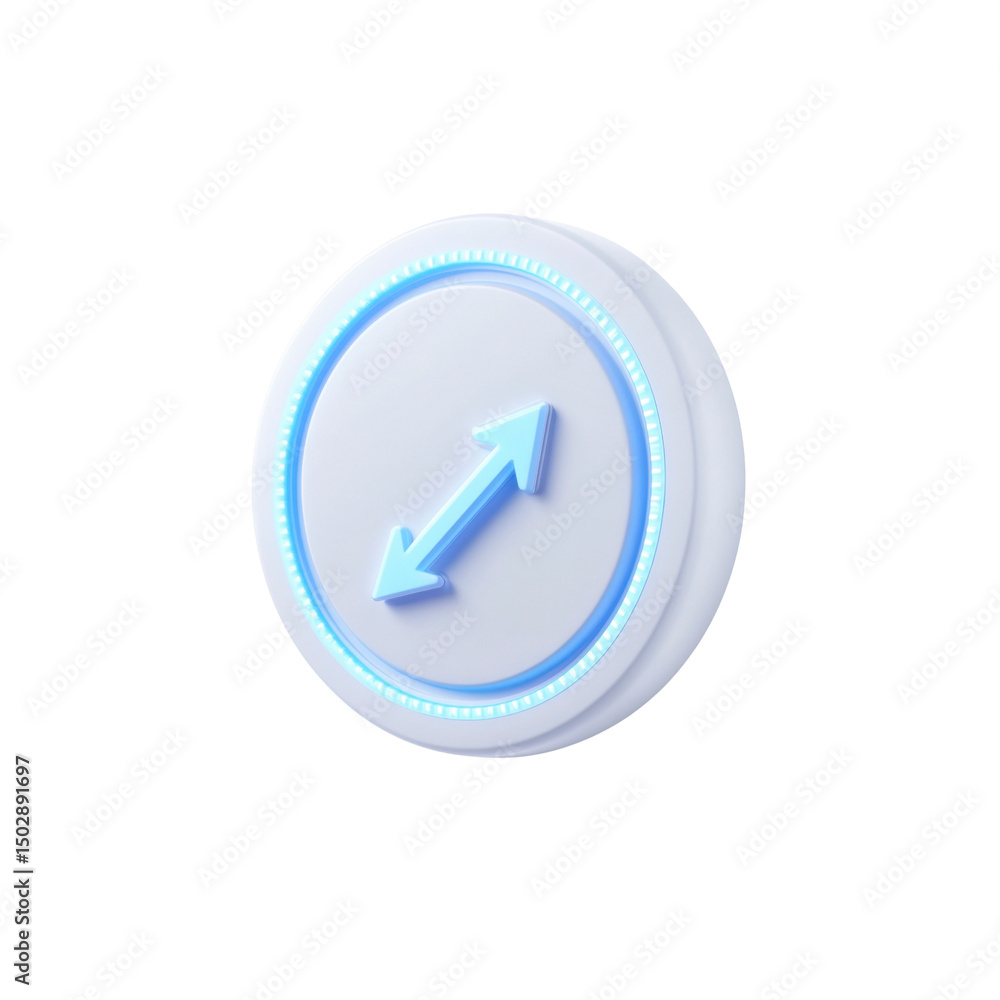3D Render of Futuristic Expand Button with Glowing Blue Arrows 3D Render of Futuristic Expand Button with Glowing Blue Arrows