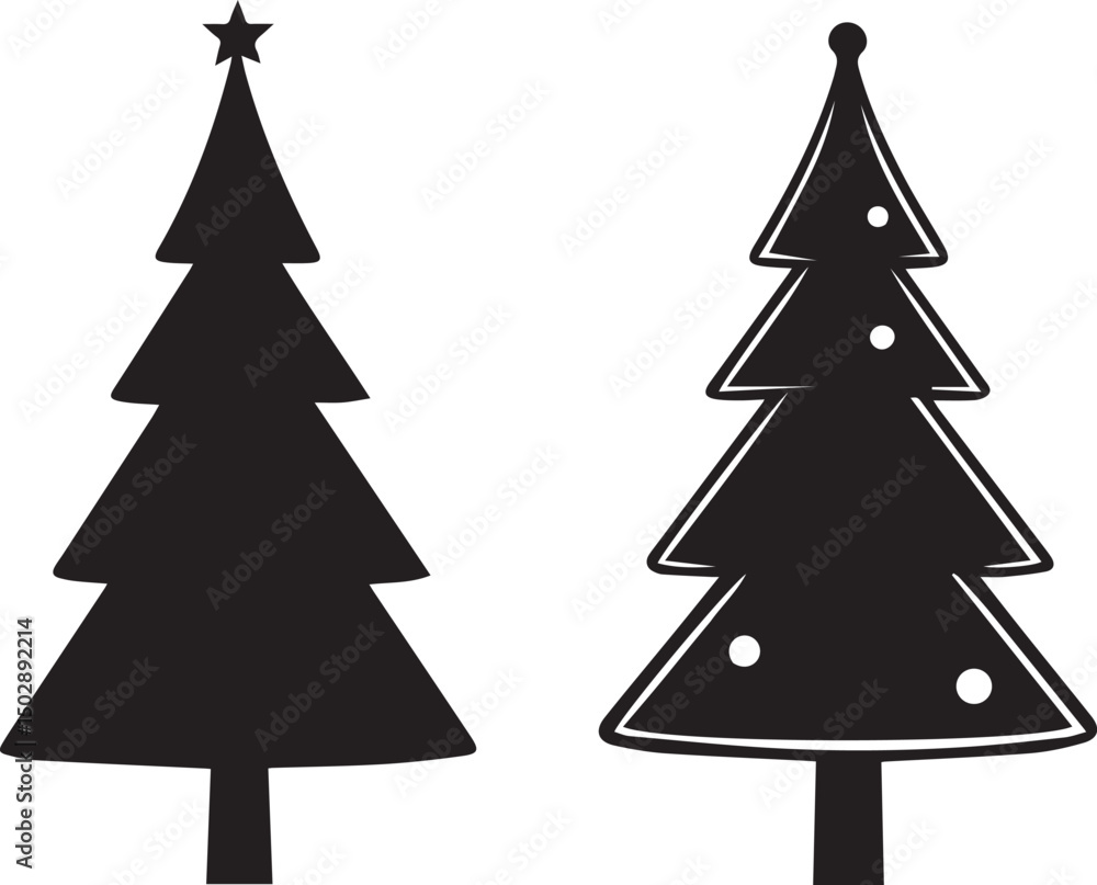 Obraz premium christmas tree set, christmas tree silhouette vector, christmas tree logo vector illustration isolated on white background