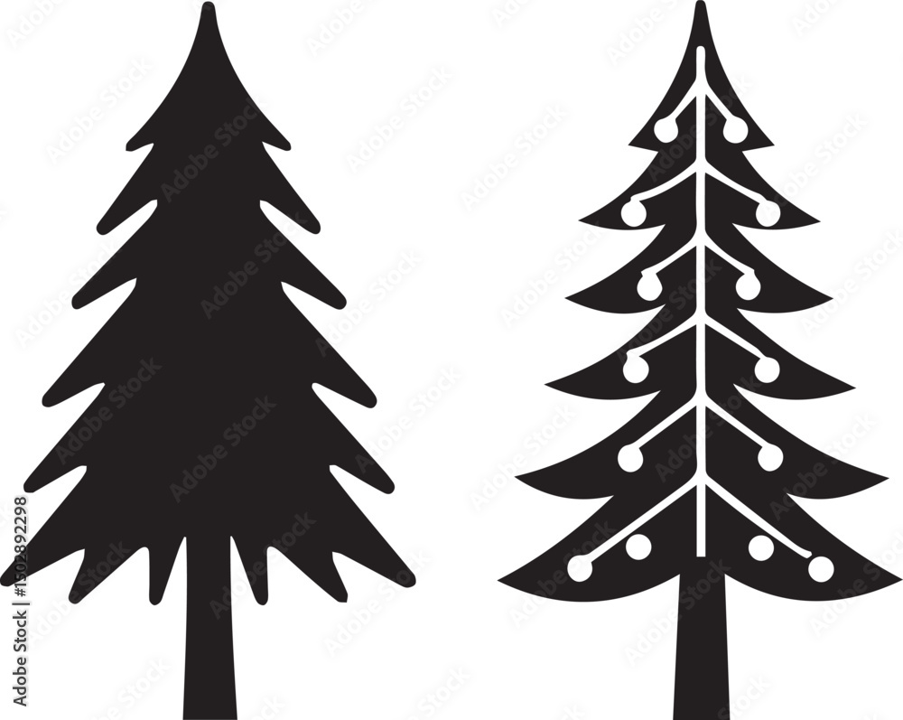 Obraz premium christmas tree set, christmas tree silhouette vector, christmas tree logo vector illustration isolated on white background