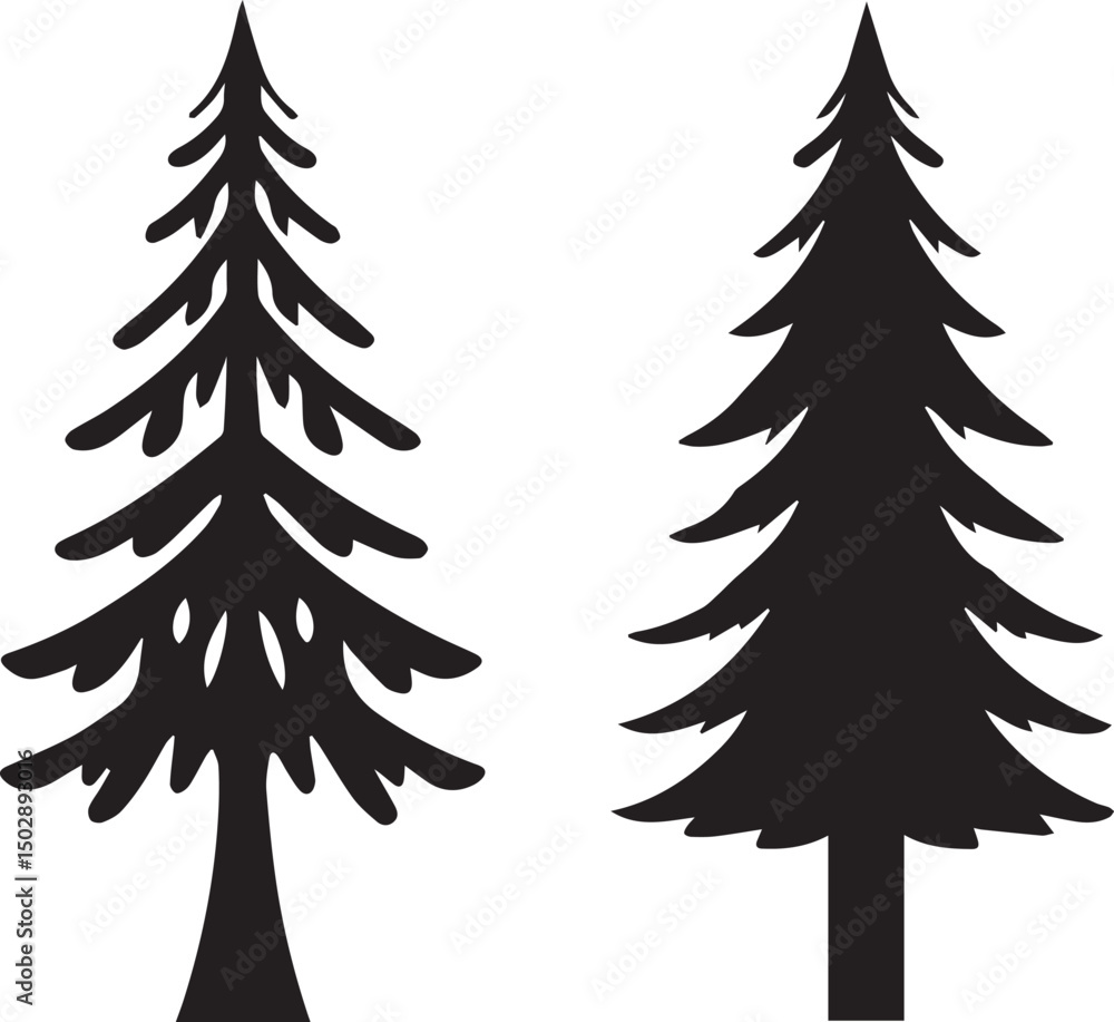 Obraz premium christmas tree set, christmas tree silhouette vector, christmas tree logo vector illustration isolated on white background