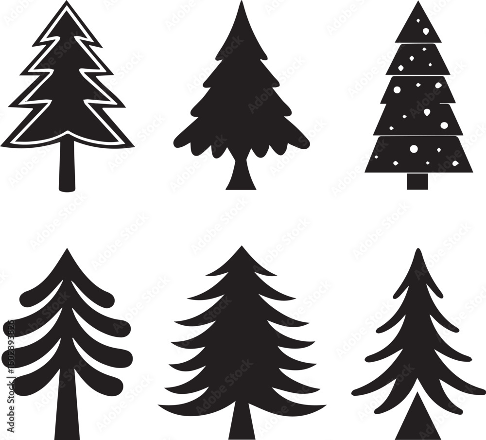 Obraz premium christmas tree set, christmas tree silhouette vector, christmas tree logo vector illustration isolated on white background