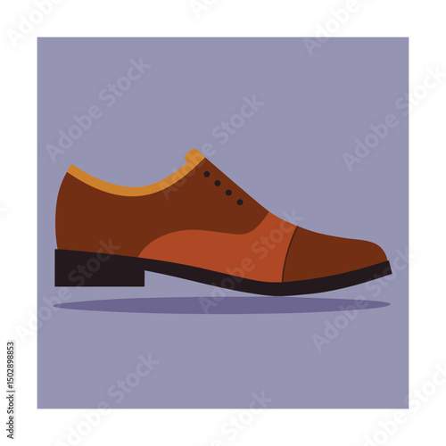 Brown leather oxford dress shoe vector illustration on a soft purple background