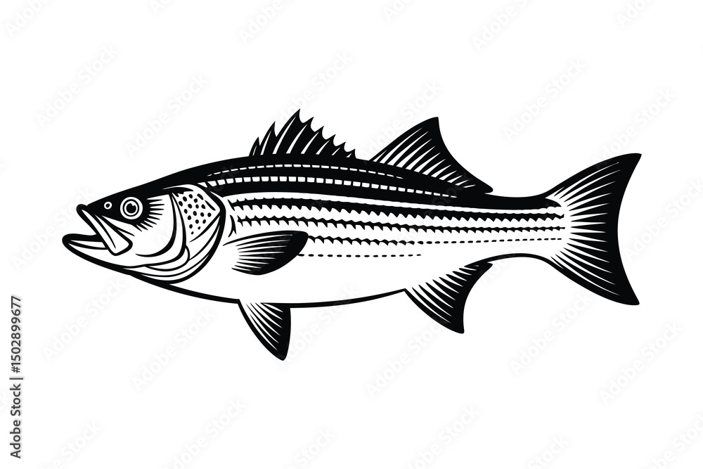 Fototapeta premium Striped Bass Vector Art & Illustration, Fish Vector Design on a white background