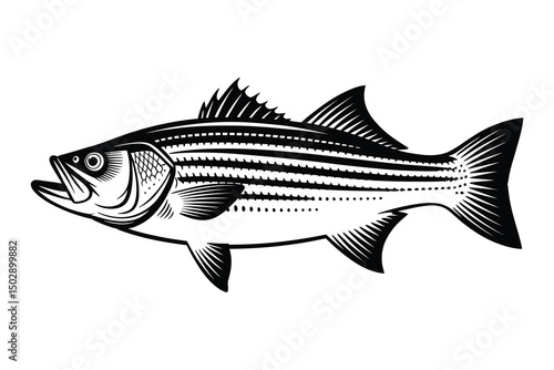 Striped Bass Vector Art & Illustration, Fish Vector Design on a white background