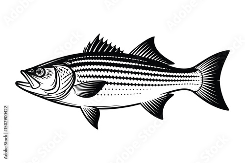 Striped Bass Vector Art & Illustration, Fish Vector Design on a white background
