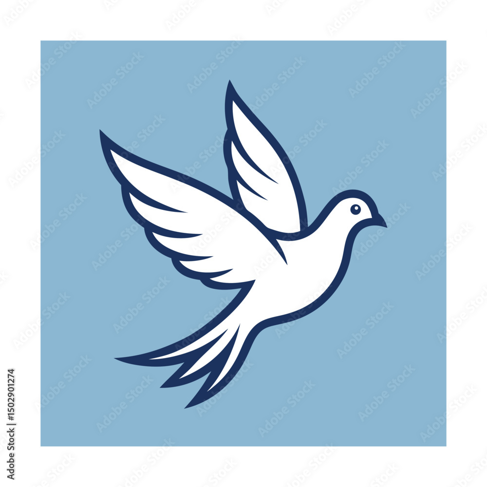 Fototapeta premium Flying dove icon illustrating peace and hope symbolized by a graceful white bird