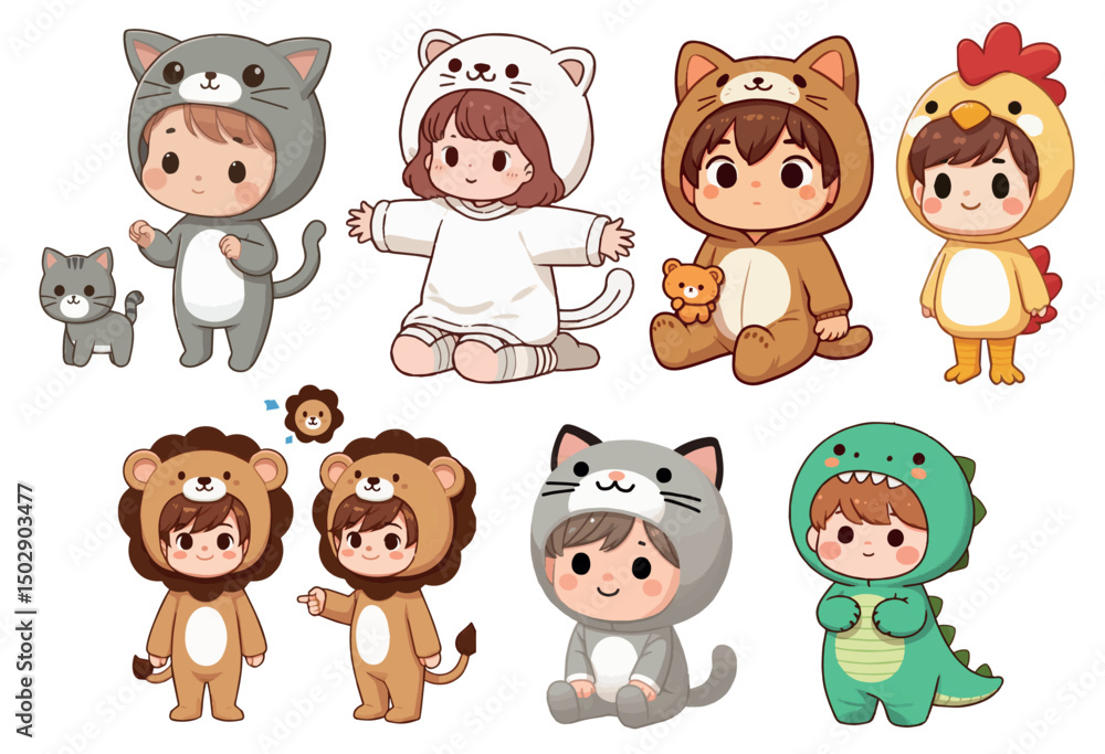 Obraz premium set of cute children with animals costume 