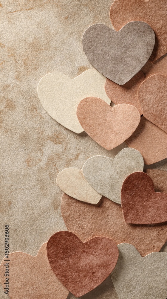 Obraz premium Heart shapes of various shades arranged on textured paper background for crafting and decoration
