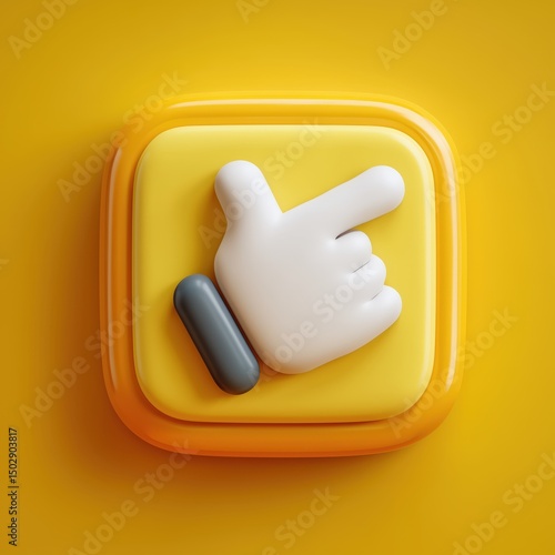 3D Rendering Three-dimensional thumbs-up icon on a vibrant yellow background. Sosial media style icon