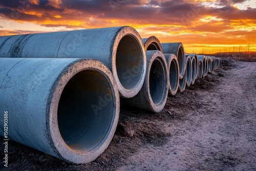 Wallpaper Mural Concrete Pipes at Sunset Industrial Construction Scene Torontodigital.ca