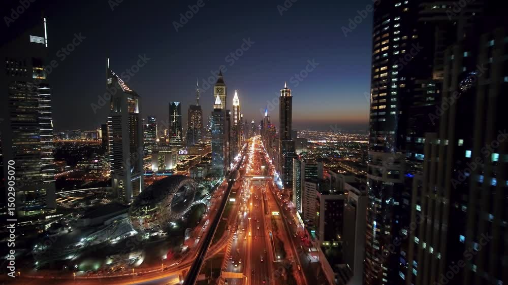time lapse Dubai city at night
