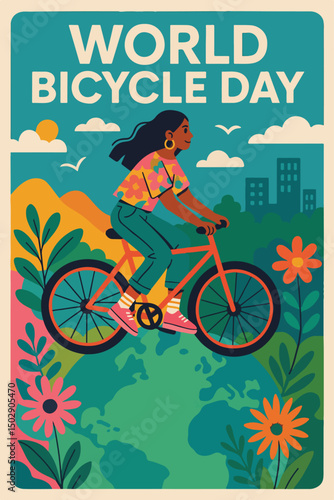 Floral Bicycle Ride on World Bicycle Day – Vibrant Nature Poster