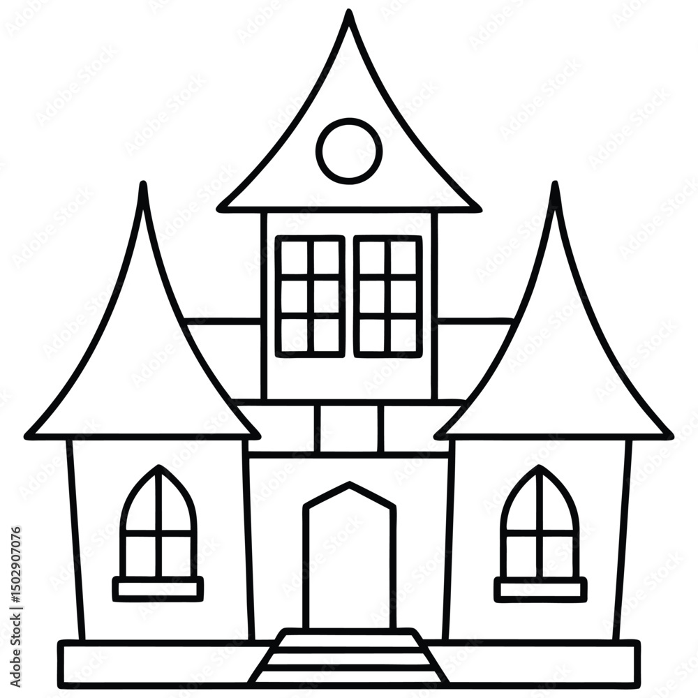 Line art drawing of a spooky haunted house Line art drawing of a spooky haunted house