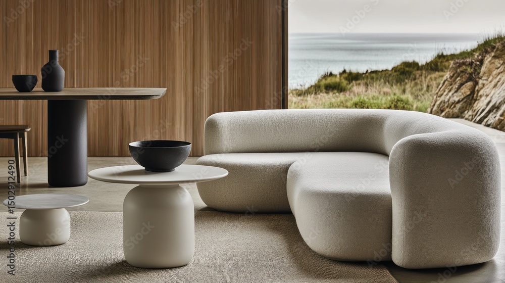 Modern living room with a sectional sofa and coffee tables. Modern living room with a sectional sofa and coffee tables.