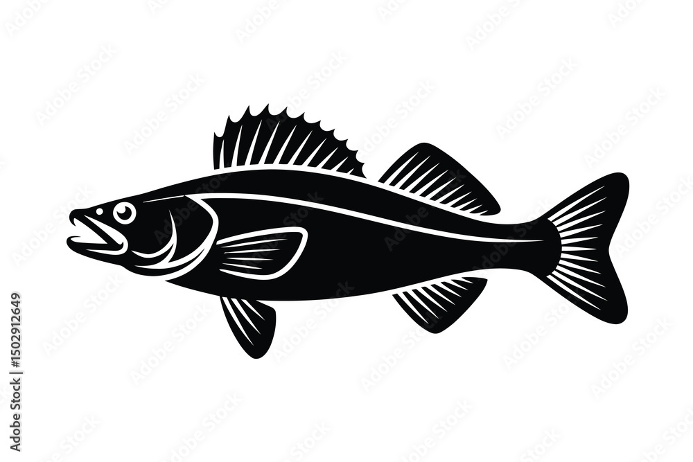 Walleye Silhouette vector Art & Illustration, Fish Vector on a white background Walleye Silhouette vector Art & Illustration, Fish Vector on a white background