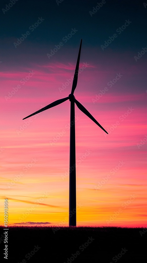 Silhouette of Wind Turbine Against Vibrant Pink and Orange Sunset Sky Silhouette of Wind Turbine Against Vibrant Pink and Orange Sunset Sky