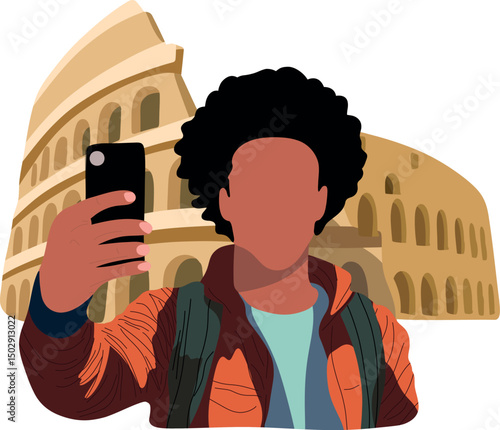 Selfie with Colosseum Rome.Capture timeless moments with selfies at iconic historical places across the globe.