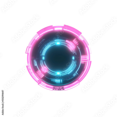 Futuristic Neon Circular Interface Pink and Blue Tech HUD