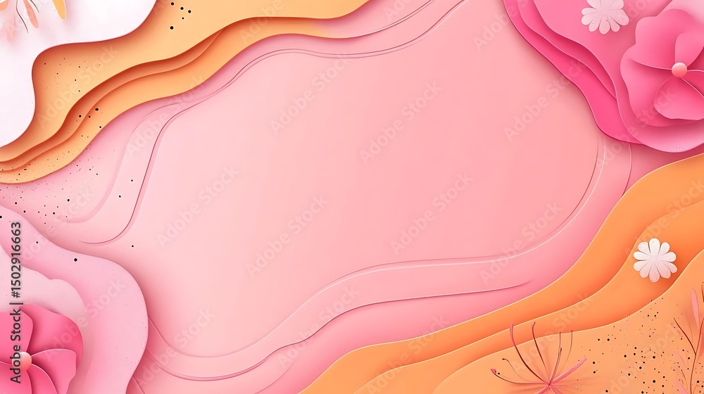 Naklejka premium Pink floral paper art background