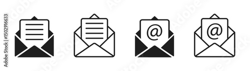 Mail or email icon set. Envelope symbol with letter. Vector illustration and PNG transparent