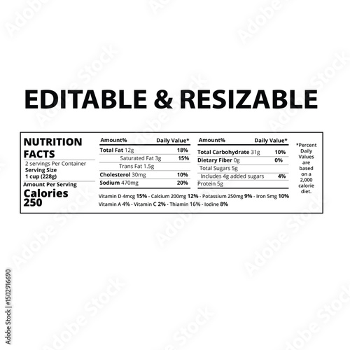 Nutrition Facts, Nutrition Facts Label,  Editable nutrition facts